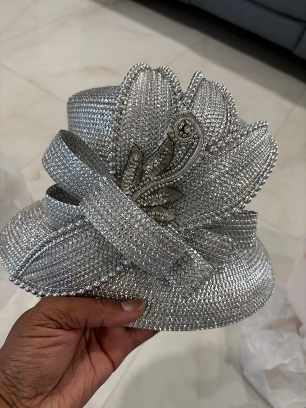 Silver Crystal Embellished Women’s Dress Hat